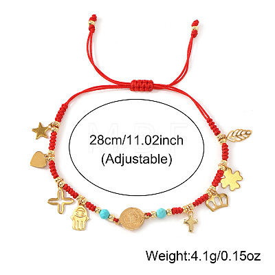 Stainless Steel Cross & Hamsa Hand & Medal Charms Braided Bracelets GU1131-1-1