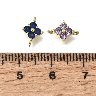 Brass Pave Cubic Zirconia Flower Links Connector Charms KK-K427-04G-1
