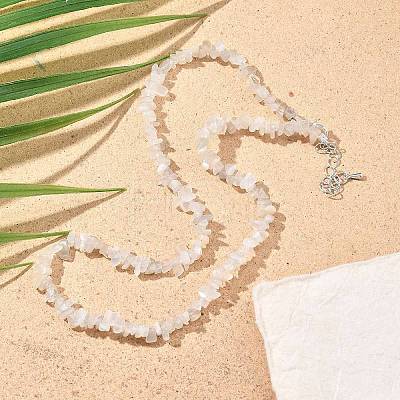 Natural Moonstone Chip Beaded Necklaces for Men Women NJEW-G159-01J-1