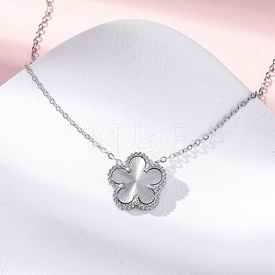 304 Stainless Steel Flower Pendant Cable Chain Necklaces for Women NJEW-U032-08P-1