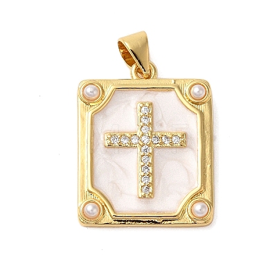 Rack Plating Brass Micro Pave Cubic Zirconia Pendants KK-P279-23G-1