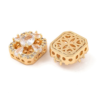 Brass Micro Pave Clear Cubic Zirconia Beads KK-S389-24G-1