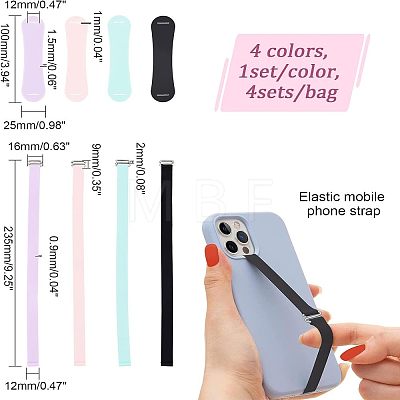 Olycraft 4 Sets 4 Colors Wrist Strap Hand Lanyard Silicone Elastic Moblie Straps AJEW-OC0003-16-1
