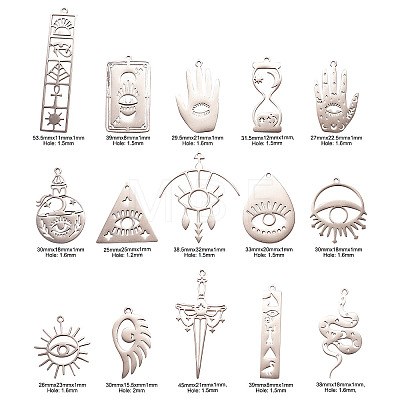 15Pcs 15 Styles 201 Stainless Steel Pendants STAS-CJ0001-188-1