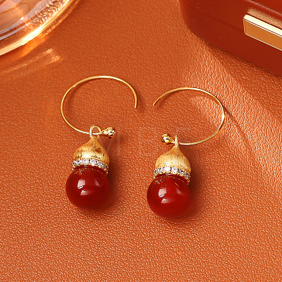 Natural Carnelian & Brass & Cubic Zirconia Dangle Earrings WGAC9F4-03-1