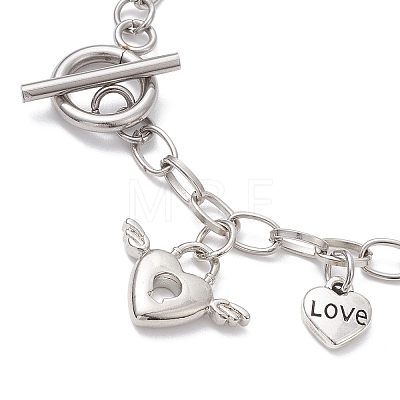 Brass Love Heart Charm Bracelet with Iron Oval Link Chains BJEW-JB10172-1