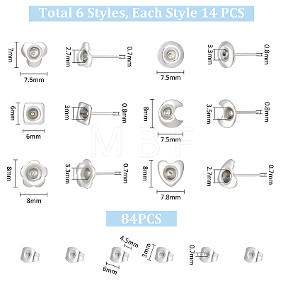 Unicraftale 84Pcs 6 Style 201 Stainless Steel Stud Earring Findings STAS-UN0057-42-1