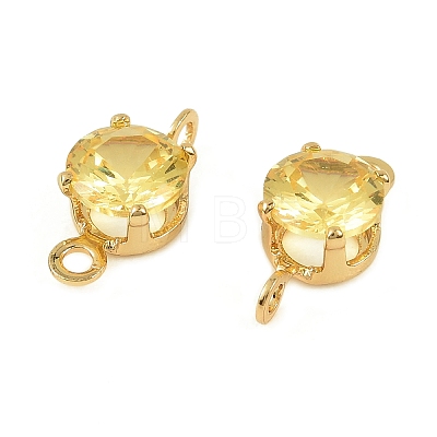 Brass Pave Cubic Zirconia Flat Round Connector Charms KK-P347-01G-1