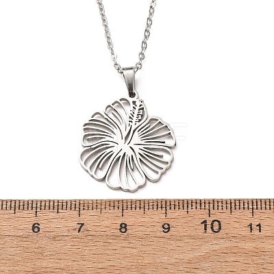 304 Stainless Steel Flower Pendant Cable Chain Necklaces for Men Women NJEW-K308-05A-P-1