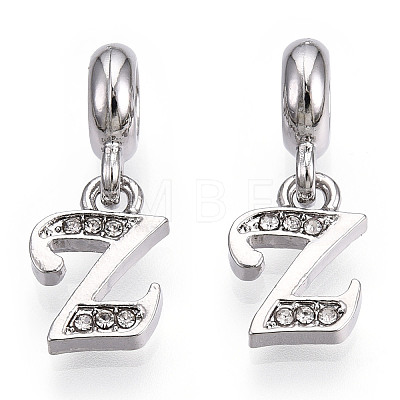 Platinum Rack Plating Alloy Rhinestone European Dangle Charms PALLOY-T048-36P-Z-1