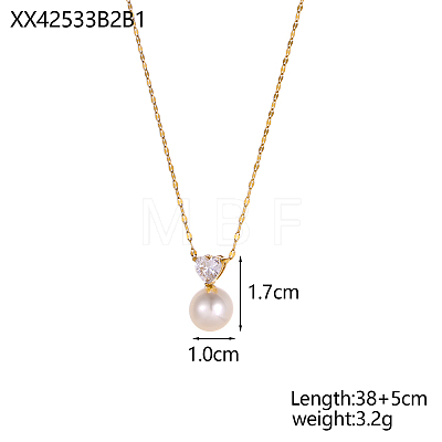 304 Stainless Steel & Shell Pearl Round Beaded Necklaces NJEW-OY002-47G-1