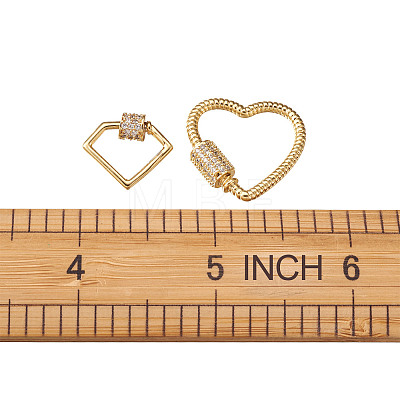 Brass Micro Pave Clear Cubic Zirconia Screw Carabiner Lock Charms ZIRC-TA0001-13G-1