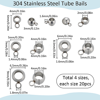 SUNNYCLUE 80Pcs 4 Styles 304 Stainless Steel Tube Bails STAS-SC0007-66-1