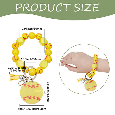 1Pc Printed Acrylic & Faux Suede Tassel Pendant & Wood Bead Keychains HJEW-SP0001-86B-1