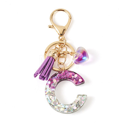 Alloy Resin Heart Keychains KEYC-TADJ0002-01G-C-1
