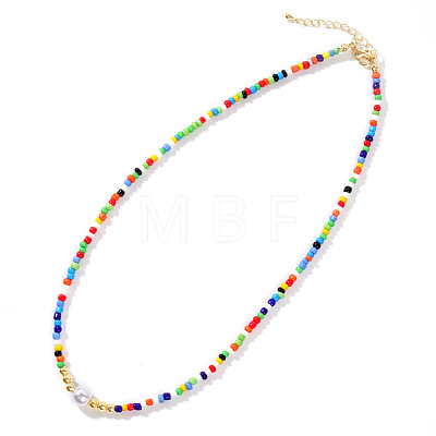 Rainbow Fashion Glass Pearl Bead Necklace Handmade Mixed Color Rice Beads Women. AP1296-1-1