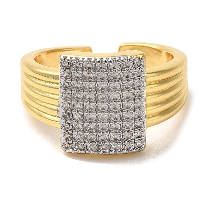 Rack Plating Brass Micro Pave Clear Cubic Zirconia Cuff Rings for Women RJEW-G325-13I-GP-1