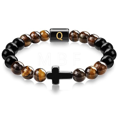 8MM Natural Tiger Eye and Matte Black Obsidian Round Beaded Stretch Bracelets SL9862-17-1