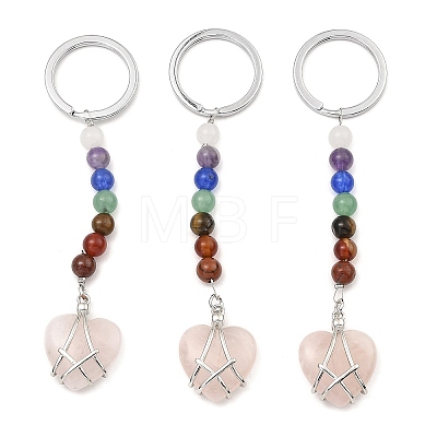 Natural & Synthetic Gemstone Heart Keychain G-Z033-11P-1
