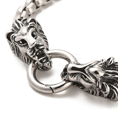 304 Stainless Steel Box Chain Bracelets with Lion Clasps BJEW-E094-05AS-1