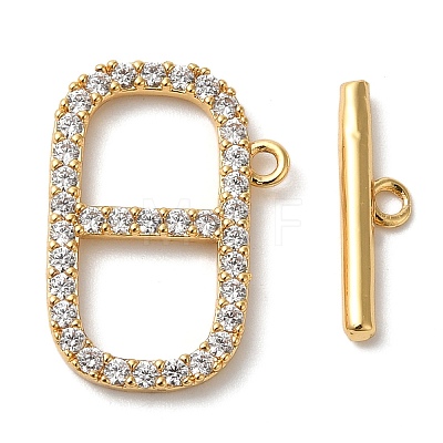 Brass Micro Pave Clear Cubic Zirconia Toggle Clasps KK-N254-74G-1