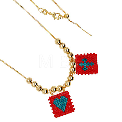 Handmade Mixed Color Beaded Cross Heart Pendant Necklace BO4454-6-1