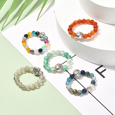 Natural Agate Beads Stretch Ring for Teen Girl Women RJEW-JR00399-1