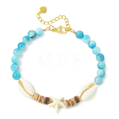 Beachy Natural Coconut & Synthetic Turquoise & Natural Dyed Persian Jade Gemstone Beads Bracelets for Women BJEW-JB13754-1