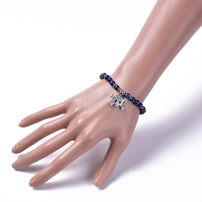 Natural Lapis Lazuli(Dyed) Stretch Charm Bracelets BJEW-JB04931-01-1