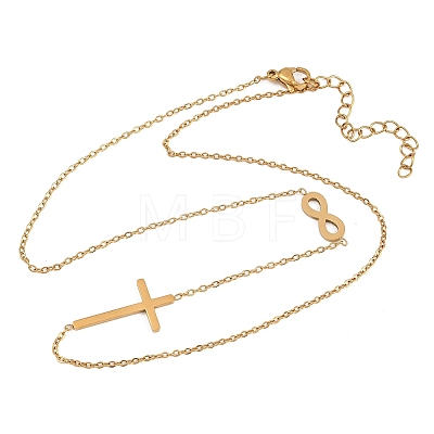 Religion 304 Stainless Steel Infinity Cross Link Chain Necklaces NJEW-H093-06G-1