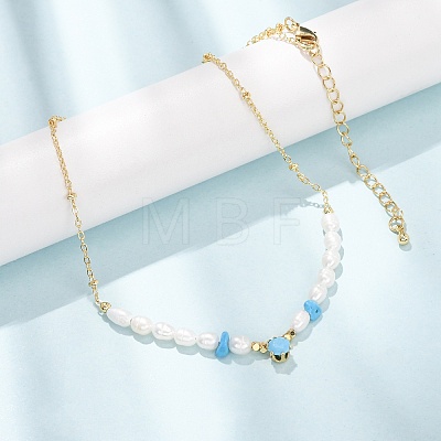 Synthetic Turquoise Chip and Rice Natural Pearl Beaded Necklaces GG-CBA3297-15G-D-1