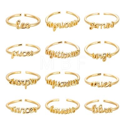 12Pcs 12 Style Brass Cuff Rings RJEW-LS0001-37G-1