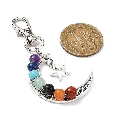 Wire Wrapped Chakra Synthetic & Natural Mixed Stone & Alloy Moon Pendant Decorations HJEW-JM01576-01-1