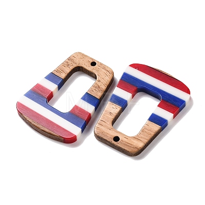 Independence Day Opaque Striped Resin & Walnut Wood Pendants RESI-U010-02O-1