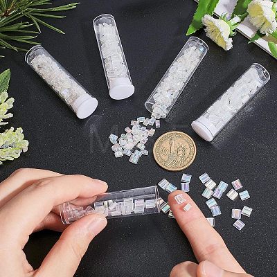  528Pcs 2 Style 2-Hole Transparent Glass Seed Beads SEED-NB0001-52-1