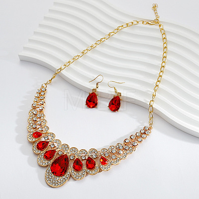 Alloy Rhinestone Bib Necklaces & Dangle Earrrings Sets for Women WG5541E-01-1