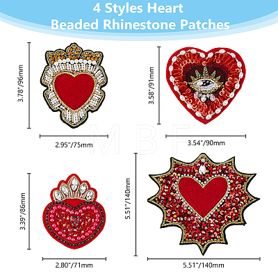 DICOSMETIC 4Pcs 4 Style Heart Beading Sequin Rhinestone Costume Accessories DIY-DC0002-69-1