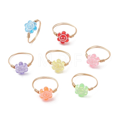 Copper Wired Acrylic Finger Rings RJEW-JR00958-01-1
