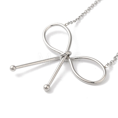 Non-Tarnish 304 Stainless Steel Cable Chain Bowknot Pendant Necklaces NJEW-Z041-02P-01-1