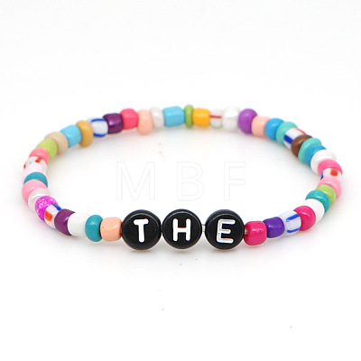 Rainbow Acrylic & Glass Beads Stretch Bracelets BR6645-2-1