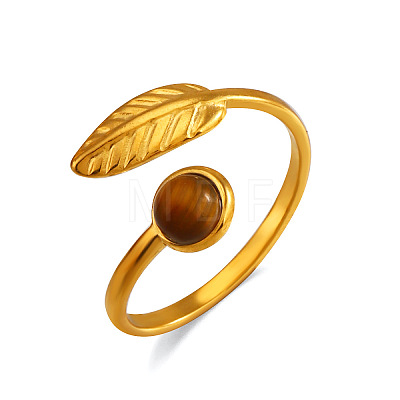 304 Stainless Steel with Natural Tiger Eye Cuff Open Rings WG31EEF-03-1