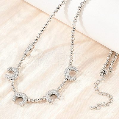 Brass Micro Pave Clear Cubic Zirconia Double Horn and Round Beaded Necklaces KK-CBA4547-06P-1
