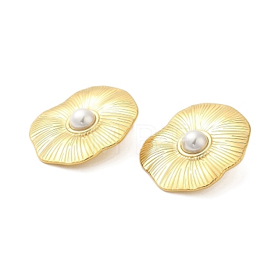 304 Stainless Steel Shell Pearl Flower Stud Earrings for Women EJEW-U020-21G-1