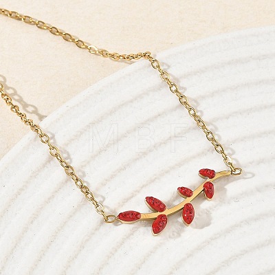 304 Stainless Steel Rhinestone Leaf Link Bracelets SA-CBA5F76-03G-01-1