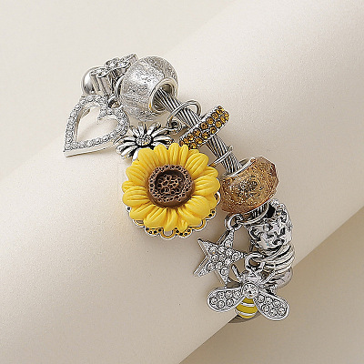 Sunflower & Heart & Bees Brass Cuff Bangles FS-WG88ED5-01-1