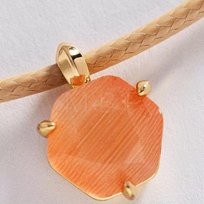 304 Stainless Glass Hexagon Pendant Waxed Cord Necklaces for Women WG86E7E-02-1