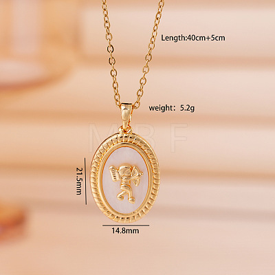 Brass Micro Pave Clear Cubic Zirconia with Natural White Shell Pendant 304 Stainless Steel Cable Chain Necklaces for Women WGAF233-07-1