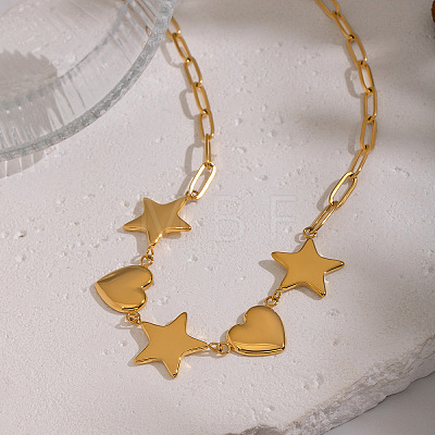 304 Stainless Steel Star Heart Link Chain Necklaces for Women UT7445-1
