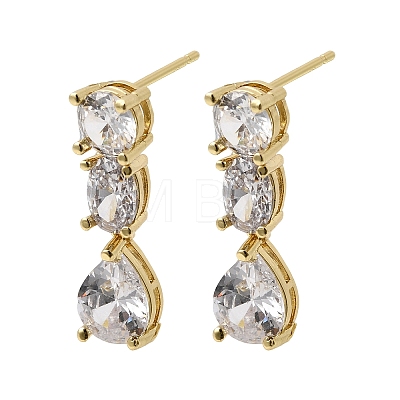 Teardrop Brass Micro Pave Clear Cubic Zirconia Dangle Stud Earrings EJEW-H180-14G-1