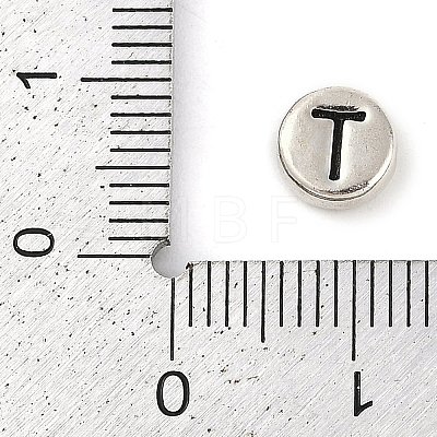 925 Sterling Silver Flat Round with Letter Beads STER-G044-01AS-T-1